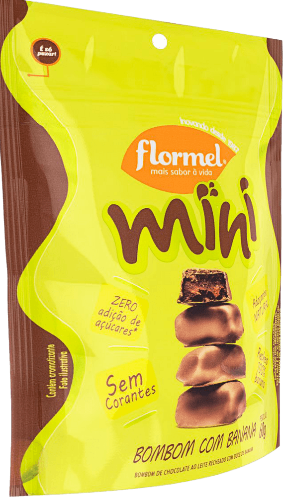 Mini-Bombom-de-Chocolate-ao-Leite-com-Recheio-de-Doce-de-Banana-sem-Adicao-de-Acucar-Flormel-Pouch-60g