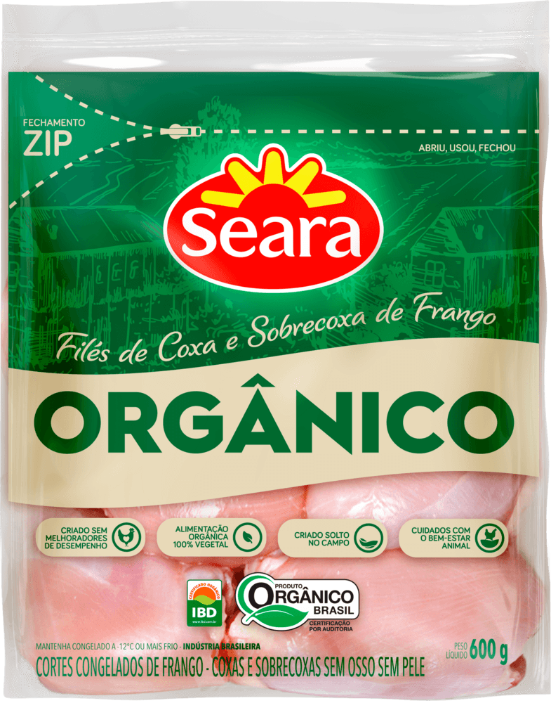 Filé de Coxa e Sobrecoxa SEARA Orgânico Zip Embalagem 600g