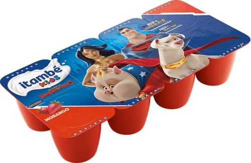 Queijo Petit Suisse com Preparado de Fruta Morango Justice League Itambé Kids Bandeja 320g 8 Unidades
