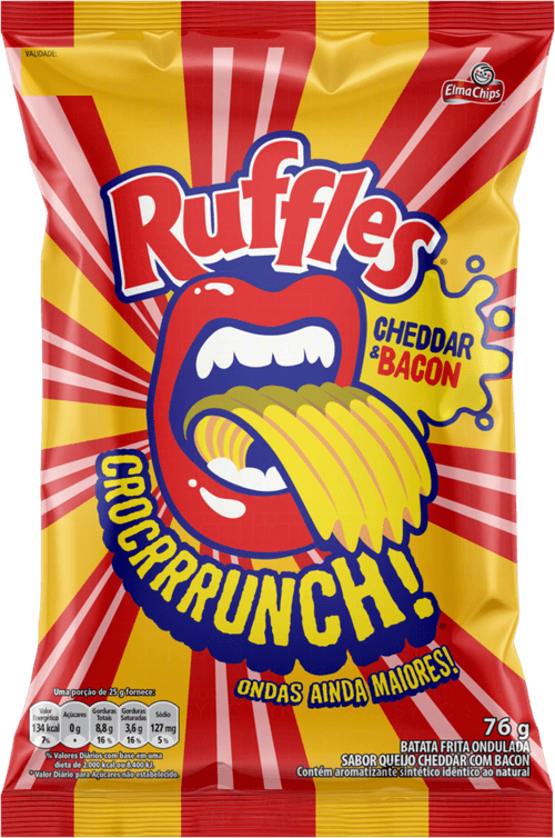 Batata Frita Ondulada Queijo Cheddar & Bacon Elma Chips Ruffles Pacote 76g