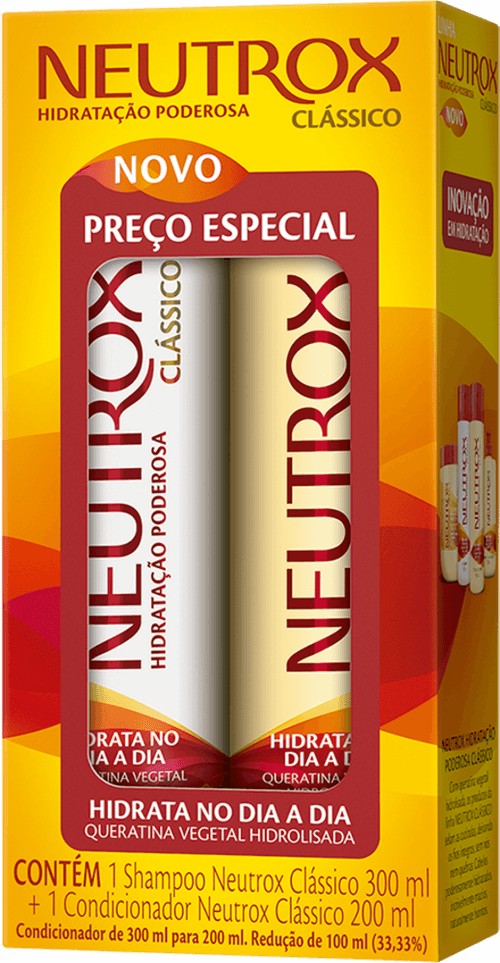 Kit Shampoo 300ml + Condicionador 200ml Queratina Vegetal Hidrolisada Neutrox Clássico Preço Especial