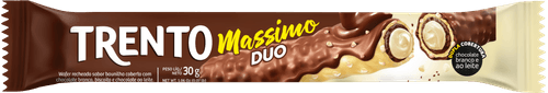 Wafer Duo Recheio Baunilha Cobertura Chocolate Branco, Biscoito e Chocolate ao Leite Trento Massimo Pacote 30g