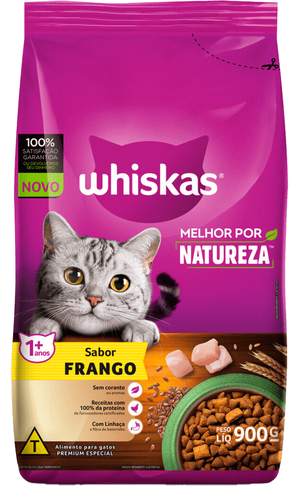 Alimento-Premium-Especial-para-Gatos-Adultos-Frango-Whiskas-Melhor-por-Natureza-Pacote-900g