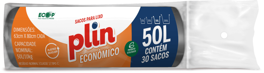 Saco de Lixo Econômico Plin Preto 50 Litros 30 Unidades