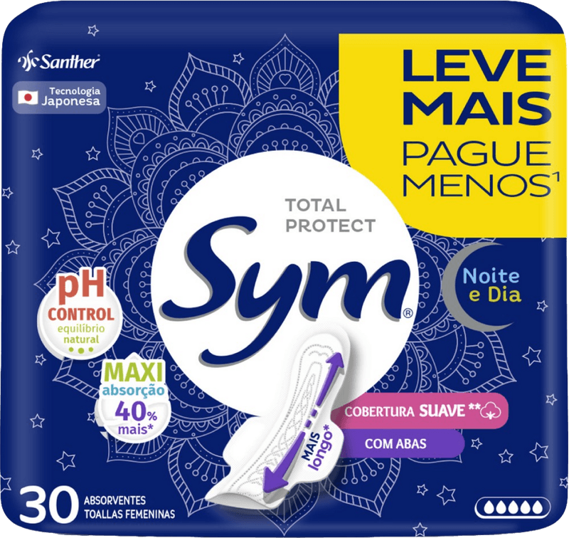 Absorvente-Sym-Total-Protect-Noite---Dia-Suave-com-Abas-30-unidades