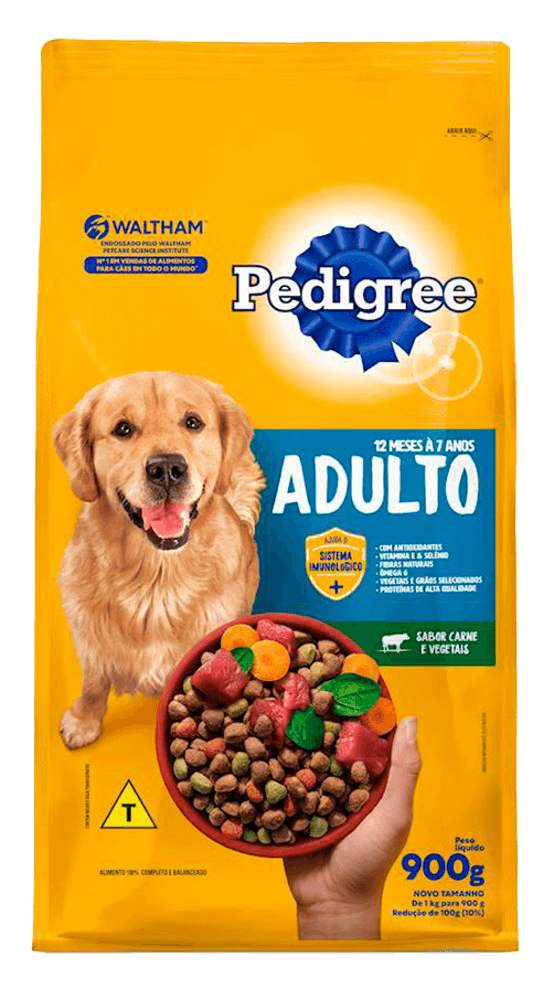 Alimento-100--Completo-e-Balanceado-para-Caes-Adultos-Carne-e-Vegetais-Pedigree-Pacote-900g
