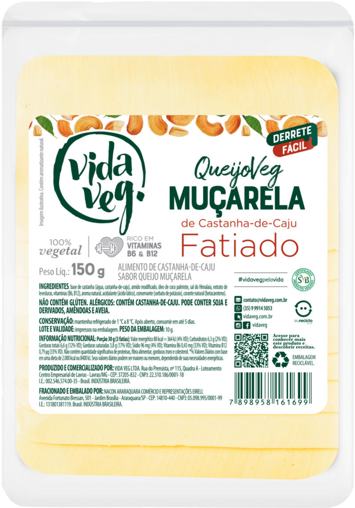 QueijoVeg Muçarela de Castanha de Caju Fatiado 150g Vida Veg