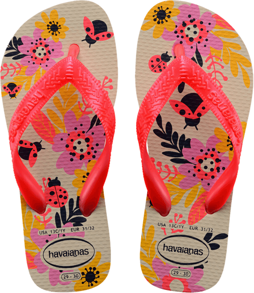 Chinelo Bege Palha Kids Flores Havaianas n° 27/28