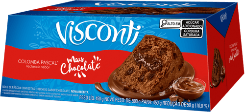 Bolo de Páscoa com Gotas de Chocolate e Recheio Mais Chocolate Visconti Colomba Pascal Caixa 450g