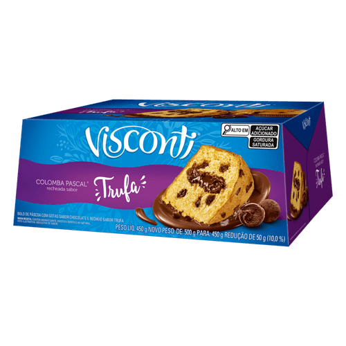 Bolo de Páscoa com Gotas de Chocolate e Recheio Trufa Visconti Colomba Pascal Caixa 450g