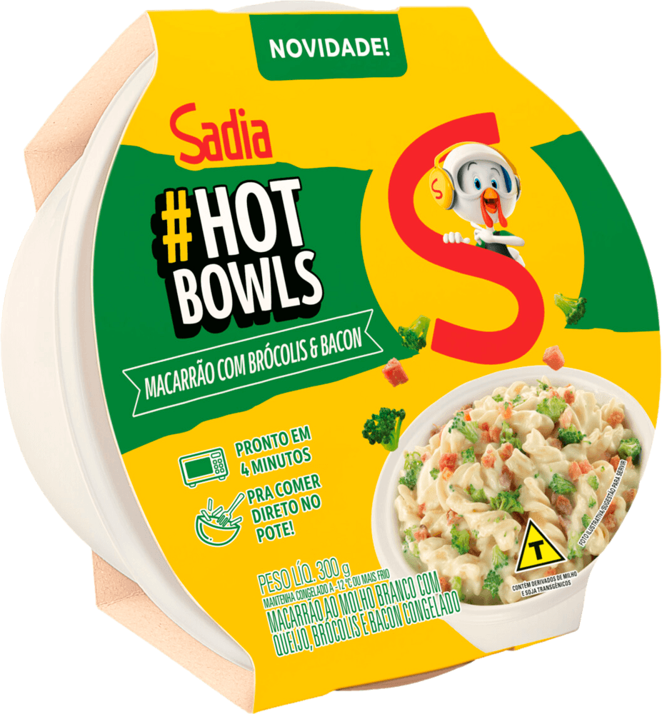 Macarrão ao Molho Branco com Queijo, Brócolis e Bacon Sadia Hot Bowls Pote 300g