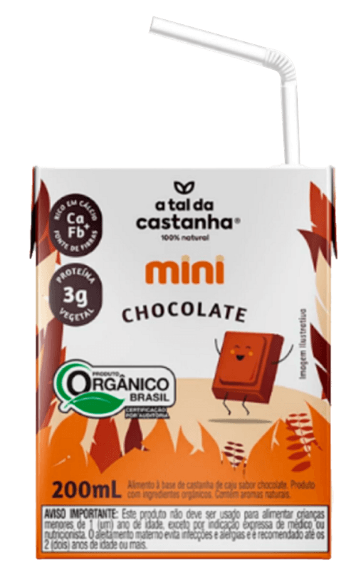 Bebida à Base de Castanha-de-Caju 3g de Proteína Vegetal Orgânica Chocolate A Tal da Castanha Mini Caixa 200ml