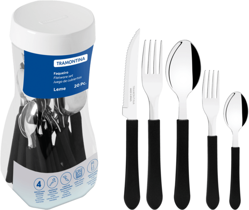 Faqueiro-Tramontina-Leme-Inox-Preto-20-Pecas-Gratis-Pote-Multiuso