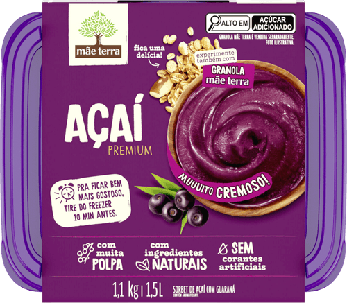Sorbet de Açaí com Guaraná Mãe Terra Premium Pote 1,5l