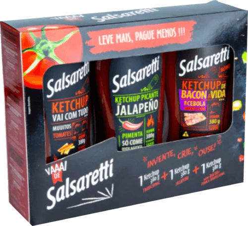 Kit Ketchup Tradicional + Jalapeño + Bacon e Cebola Caramelizada Salsaretti 380g Cada Leve Mais Pague Menos