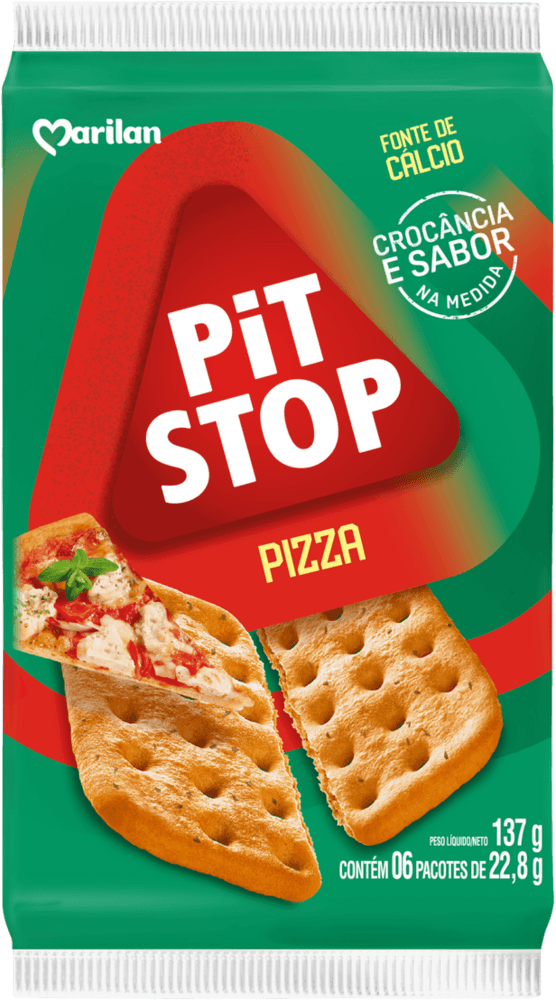 biscoito salgado pizza marilan pit stop pacote 137g 6 unidades de 22,8g cada