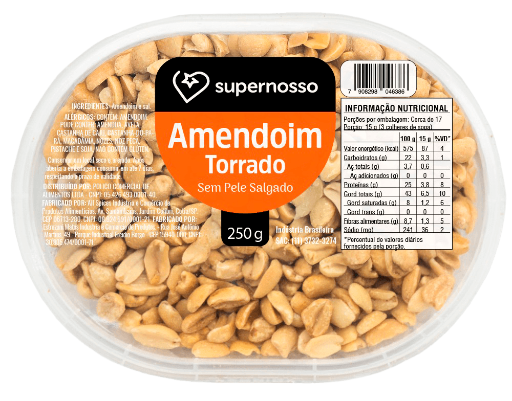 AMENDOIM TORRADO E SALGADO SEM PELE SN 250G-PT-