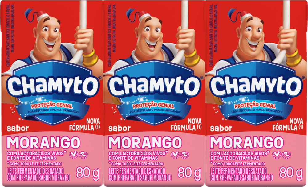 LEITE FERMENTADO CHAMYTO SABOR MORANGO 480G C/ 6 UNID