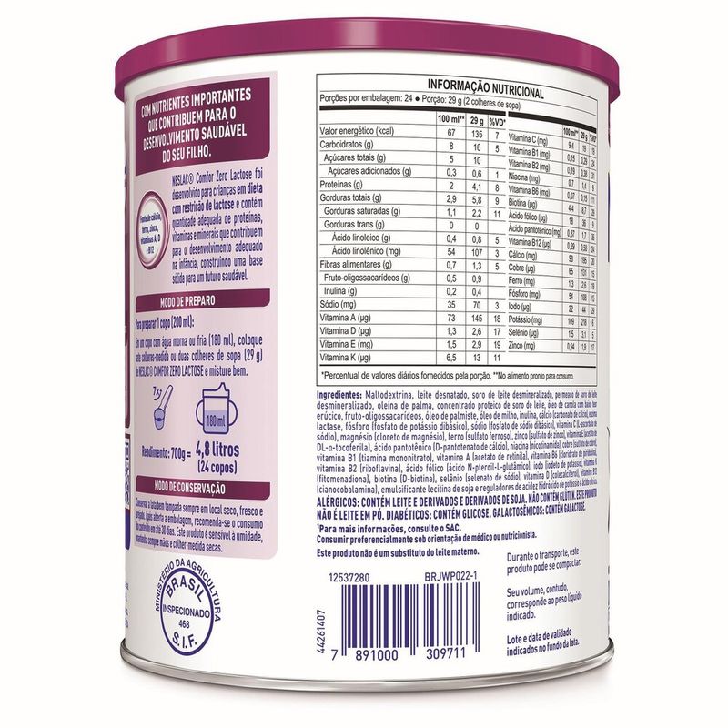 Composto-Lacteo-Neslac-Comfor-Zero-Lactose-700g