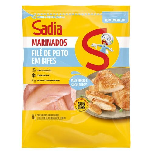 Filé de Peito de Frango Congelado Temperado sem Pele sem Osso Sadia Marinados 1kg