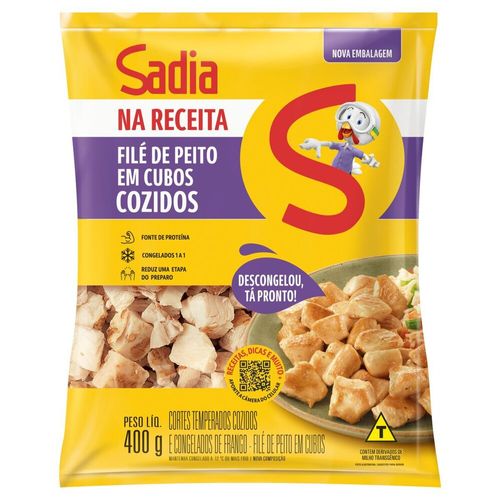 Filé de Peito de Frango Cozido em Cubos Congelado Sadia na Receita 400g