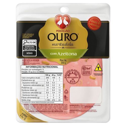 Mortadela Fatiada com Azeitona Perdigão Ouro 200g