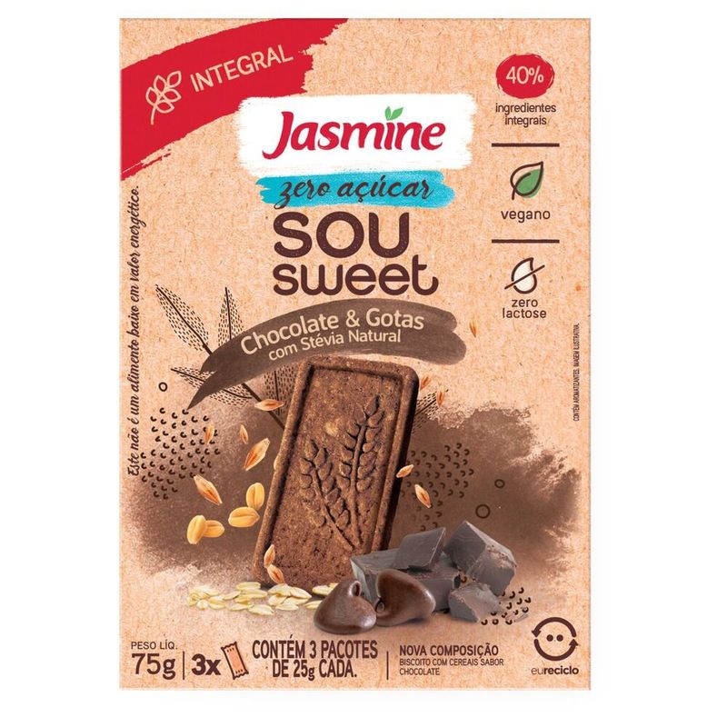 Biscoito-Vegano-Integral-Chocolate---Gotas-Zero-Acucar-Jasmine-Sou-Sweet-75g