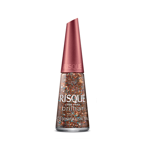 Esmalte Risque Livre para Brilhar Glitter Laranja e Azul Dona da Festa - 8ml