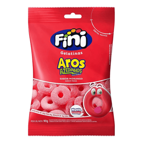 Bala de Gelatina Fini Aros Morango Pacote 100 g