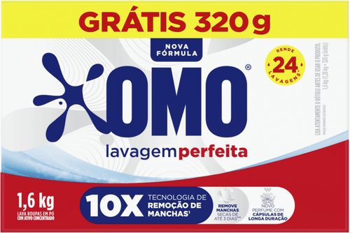 Lava-Roupas Pó Omo Lavagem Perfeita Caixa 1,6kg Grátis 320g