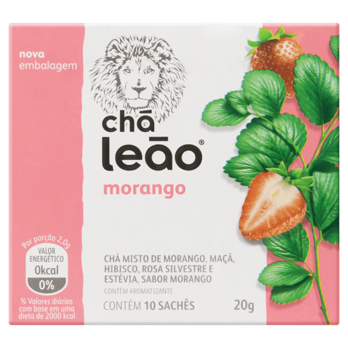 Chá Misto de Morango, Maçã, Hibisco, Rosa Silvestre e Estévia Chá Leão Caixa 20g 10 Unidades