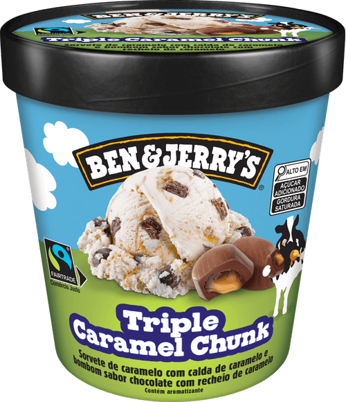 Sorvete de Caramelo com Calda de Caramelo e Bombom de Chocolate com Recheio de Caramelo Triple Caramel Chunk Ben & Jerry's Pote 458ml