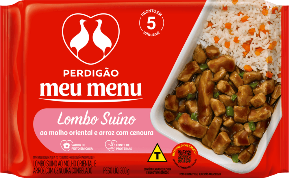 Lombo Suíno PERDIGÃO Meu Menu ao Molho Oriental e Arroz com Cenoura Congelado 300g
