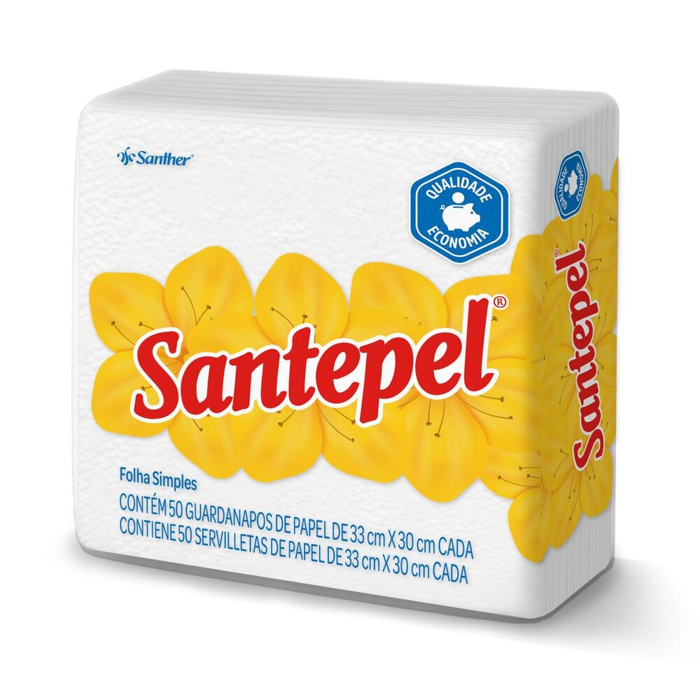 Guardanapo Santepel Folha Simples Grande com 50 folhas 33x30cm