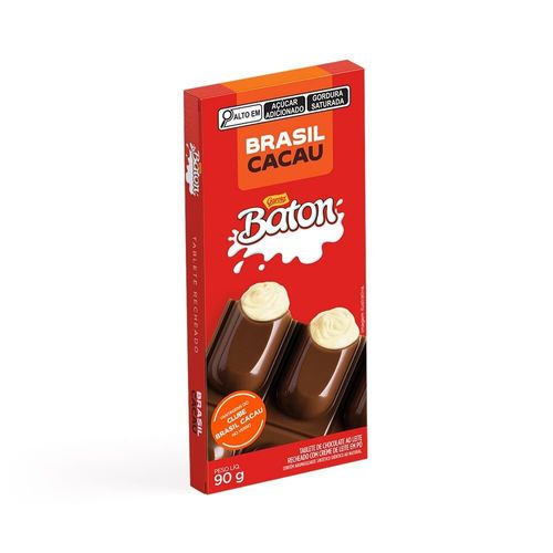 Chocolate Tablete Recheado Baton Brasil Cacau 90g