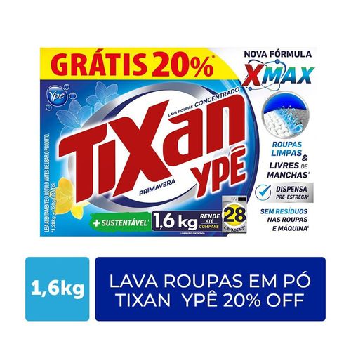 Sabão em Pó Tixan Ypê Primavera 1,6kg Grátis 20% de desconto