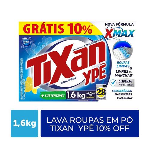 Sabão em Pó Tixan Ypê Primavera 1,6kg Grátis 10% de desconto