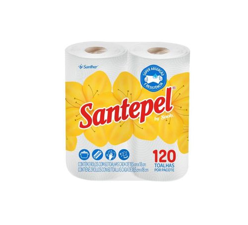 Papel Toalha Santepel Multiuso Folha Dupla com 2 rolos de 120 folhas