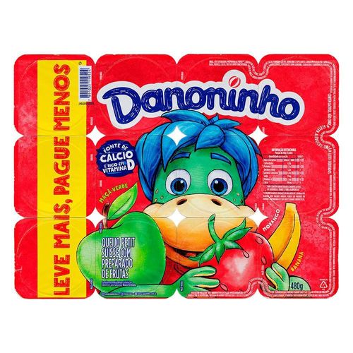 Danoninho Petit Suisse Morango, Banana e Maçã-Verde 480g (12 unidades)