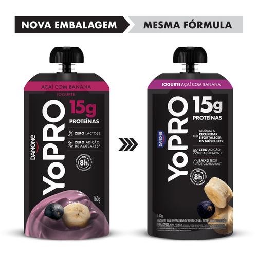 Iogurte YoPRO Pouch 15g de Proteínas Açaí com Banana 160g