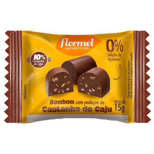 Bombom Flormel Chocolate com Recheio de Castanha de Caju Zero Açúcar 15g