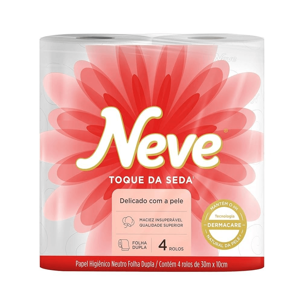 Papel Higiênico Folha Dupla Neutro Neve Toque da Seda 30m Pacote 4 Unidades