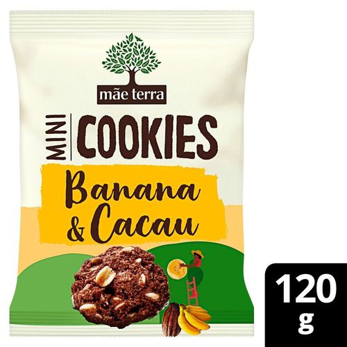 Biscoito Vegano 37% Integral Orgânico Banana & Cacau com Cereais, Chia e Linhaça Mãe Terra Mini Cookies Pacote 120g