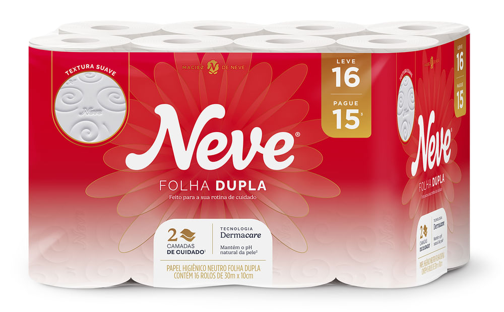Papel Higiênico Folha Dupla Neutro Neve Toque da Seda 30m Pacote Leve 16 Pague 15 Unidades