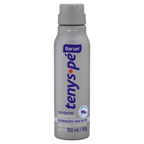 Desodorante Jato Seco para os Pés Antisséptico sem Perfume Baruel Tenys Pé Frasco 150ml Spray