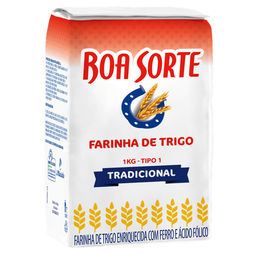 Farinha de Trigo Enriquecida com Ferro e Ácido Fólico Tipo 1 Tradicional Boa Sorte Pacote 1kg