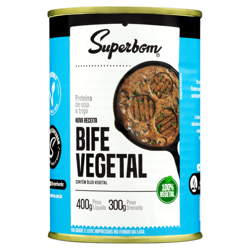 Bife Proteico Vegetal Superbom Lata Peso Líquido 400g Peso Drenado 300g