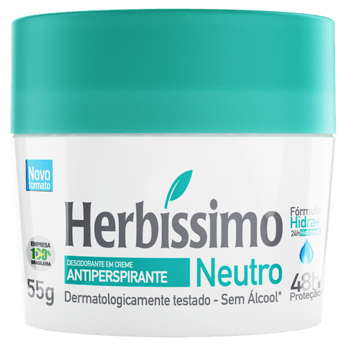 Desodorante em Creme Antiperspirante Neutro 48h Proteção Herbíssimo 55g
