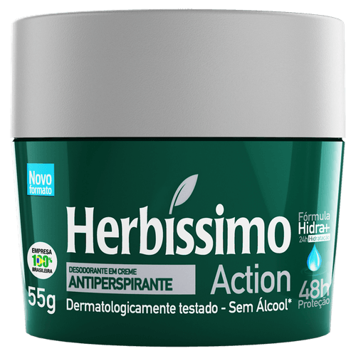 Desodorante em Creme Antiperspirante Action 48h Proteção Herbíssimo 55g