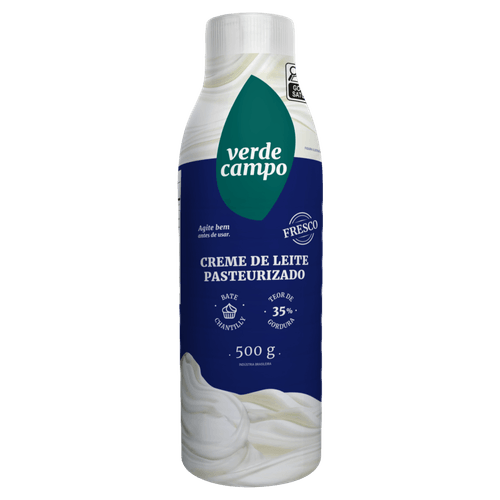 Creme de Leite Fresco Pasteurizado Bate Chantilly Verde Campo Garrafa 500g